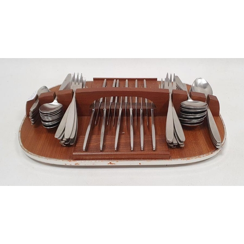 208b - Mid century modern Elkington steel cutlery set on teak tray