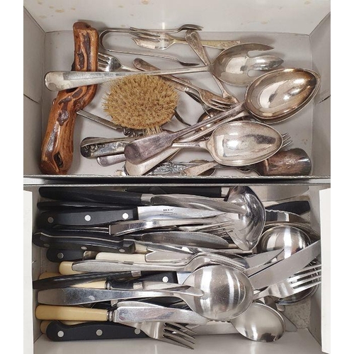 212 - A Georgian silver serving spoon and a collection of silver-plated and metal flatware, the first hall... 