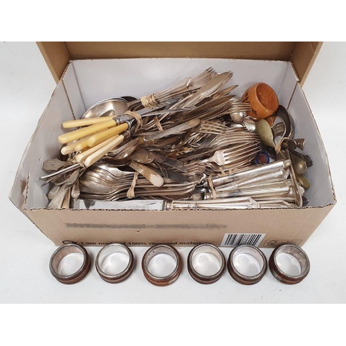 217 - Large collection of assorted flatware, silver plated napkin rings and other items, including Atkin B... 