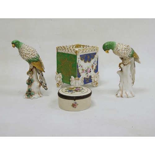 22 - French porcelain square section jardiniere, circa 1835, painted with swags of flowers alternating be... 