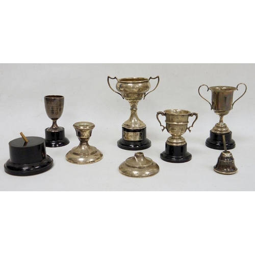 255 - George V small silver two-handled trophy Birmingham 1913, another Birmingham 1929, two miniature sil... 