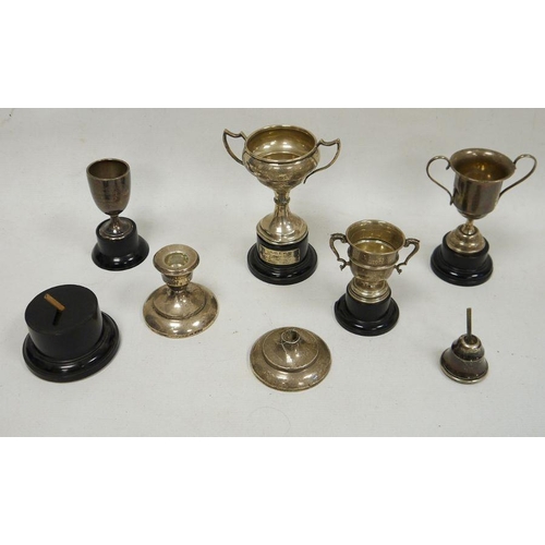 255 - George V small silver two-handled trophy Birmingham 1913, another Birmingham 1929, two miniature sil... 