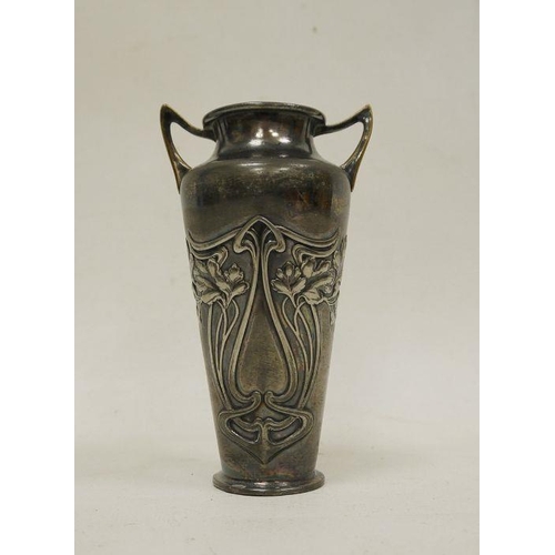 261 - WMF Art Nouveau two-handled vase, shouldered and tapering, embossed sinuous floral sprays stamped (B... 