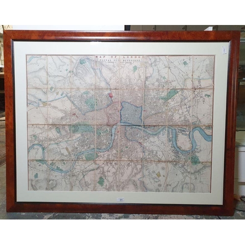 272 - Edward Stanford 
 Map of London with its Postal Subdivisions, hand-coloured lithographic, framed and... 