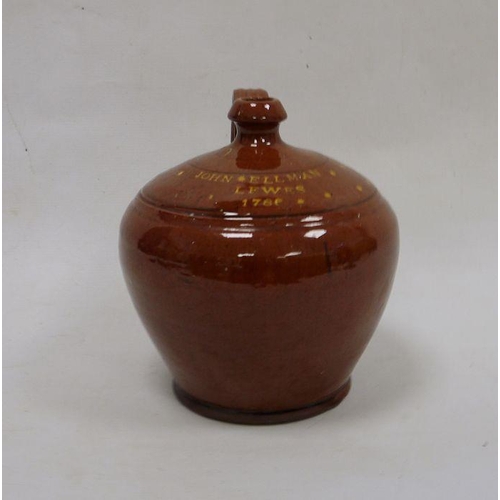 28 - Sussex Redware reproduction named flagon, probably 20th century, The Dicker Pottery, Sussex, impress... 