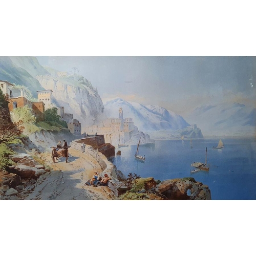 281 - After T L Rowbotham 
 Pair chromolithographs
 Continental lake scenes, each 39cm x 68cm (2)