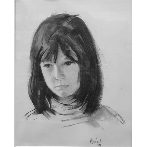 293 - Nick Bashall (b. 1956)
 Charcoal and wash
 Pair of portrait studies of children, indistinctly signed... 