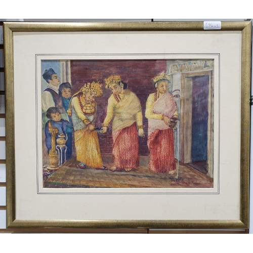 294 - M M Poon (20th century, Nepalese)
 Watercolours
 Nepalese scenes, each signed lower right, 27 x 36cm... 