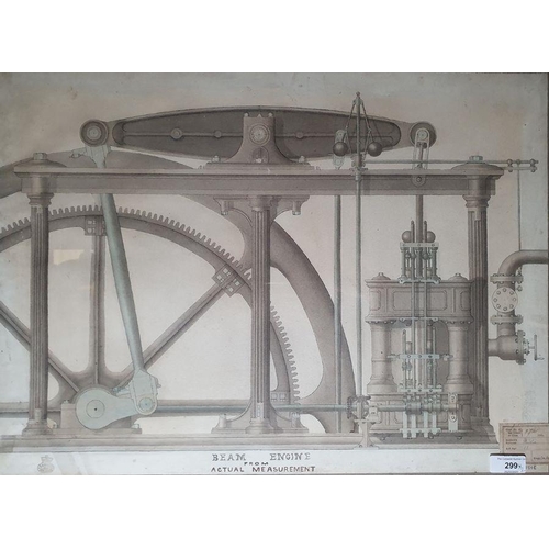 299 - John Mudie (20th century school)
 Watercolour 
 Study of Beam engine, signed lower right, 41 x 56cm ... 