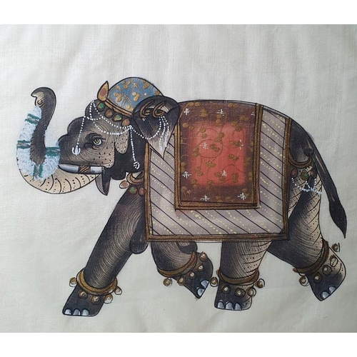 302 - 20th century Indian school
 Watercolour on fabric 
 Study of elephant and one of tiger (2)