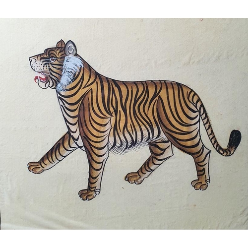 302 - 20th century Indian school
 Watercolour on fabric 
 Study of elephant and one of tiger (2)