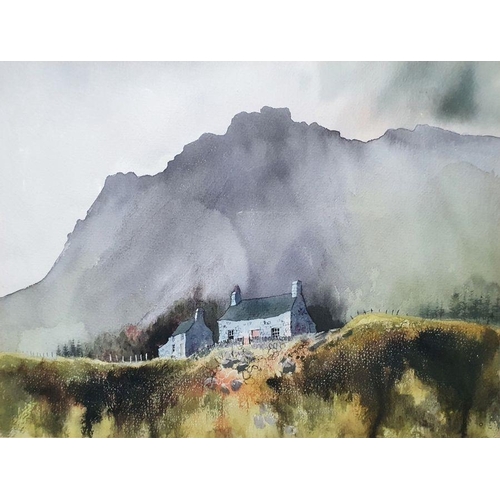 307 - Paul Hard (possibly Paul Hardy) (20th century school)
 Watercolour
 Cottage by mountain, indistinctl... 