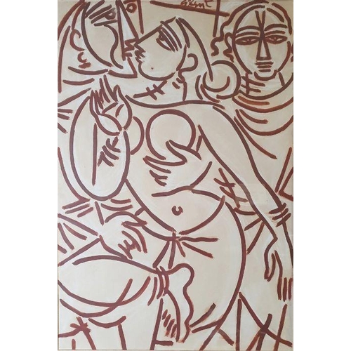 310 - George Keyt (Sri-Lanka 1901-1993) 
 Bodycolour on paper, heightened with white
 Study of three figur... 