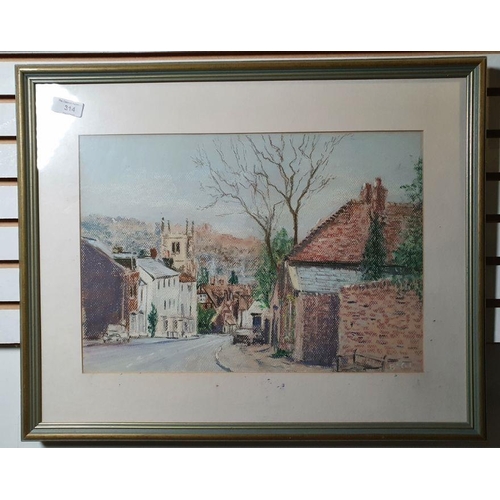 314 - Brian A Coe
 Pastel
 Kingsbury Street, signed lower right, paper labels verso, 27.5cm x 39cm