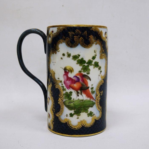 49 - Continental porcelain Worcester-style tankard, 20th century, printed blue seal mark, painted with ex... 