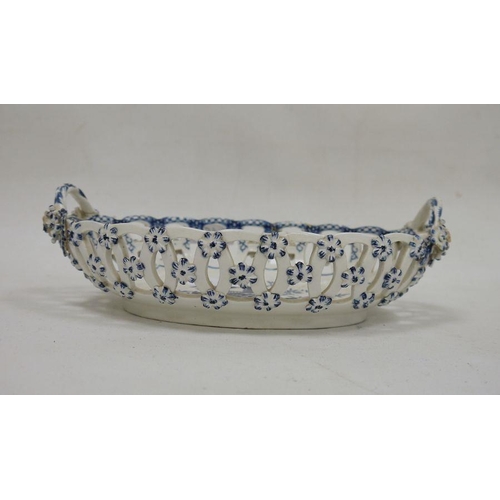 54 - Caughley Worcester-style two-handled oviform basket printed 'CB3' mark, printed with the pinecone pa... 