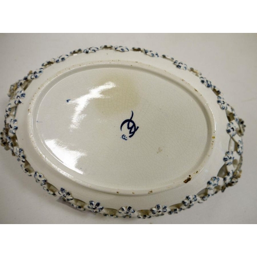 54 - Caughley Worcester-style two-handled oviform basket printed 'CB3' mark, printed with the pinecone pa... 