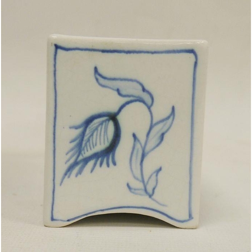 55 - Isis (Oxford) pottery rectangular flower brick, 20th century, blue marks, painted with a tulip patte... 