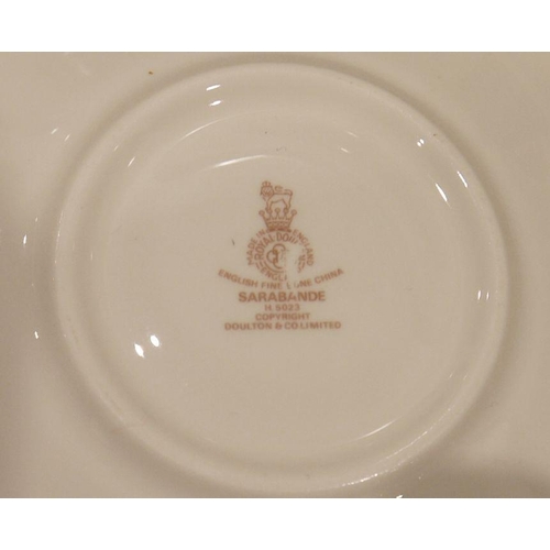 60 - Royal Doulton 'Sarabande' pattern part dinner service, printed brown marks, H.5023, cancellation mar... 