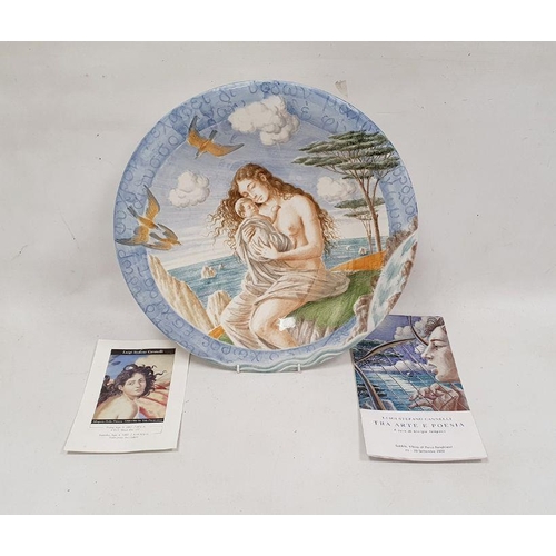 76I - Italian maiolica charger painted by Luigi Steffano Cannelli, 2003, the reverse inscribed with a vers... 