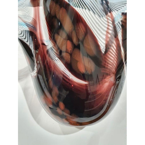 90 - Murano Fazzoletto glass centrepiece freeform vase with white, burgundy and blue swirls and gold flec... 