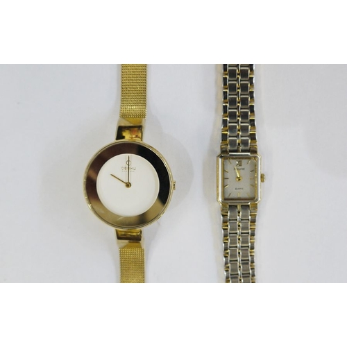 243A - Gent's Danish Obaku gilt steel wristwatch with plain white dial, no numerals, flexible mesh strap an... 