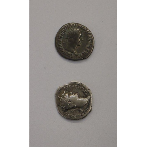 104 - Hadrian Denarius Pudicitia seated left adjusting veil and Trajen Denarius Vesta seated with patera &... 