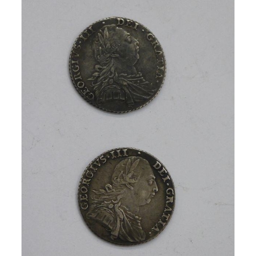 149 - George III (1760-1820), Shillings (2) 1787 without hearts