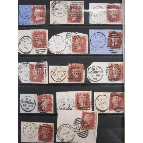 15 - Case containing small stockbook with several ID penny reds, perfect plate numbers and inperf. QV1d b... 