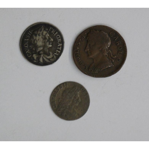 157 - Group of Charles II Coinage, Charles II (1660-1685), farthing 1675, Threepence 1680, fourpence 1679 ... 