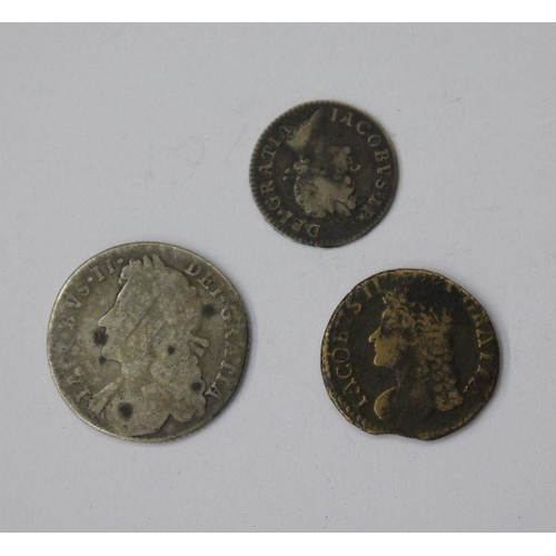 158 - Group of James II Coinage, James II (1685-1688) Gun Money Sixpence, 1687 over 6 Groat & Shilling, da... 