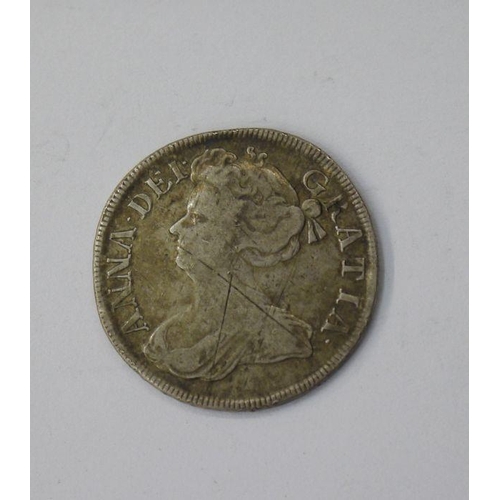 159 - Queen Anne (1702-14) Half Crown, 1714 with Roses and Plumes, some grafiti