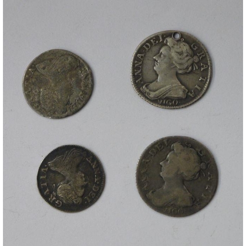 164 - Group of Queen Anne Coinage, Queen Anne (1702-14) 2 x Sixpences of 1703, with Vigo below bust, one h... 