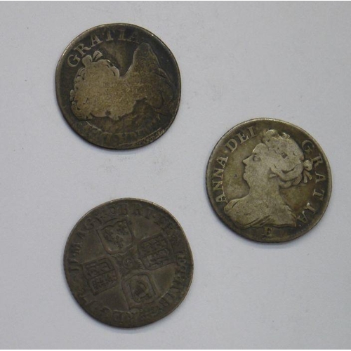 165 - Group of Queen Anne Coinage, Queen Anne (1702-14) 3 x Shillings, 1708 E below bust and 2 x 1711 (one... 