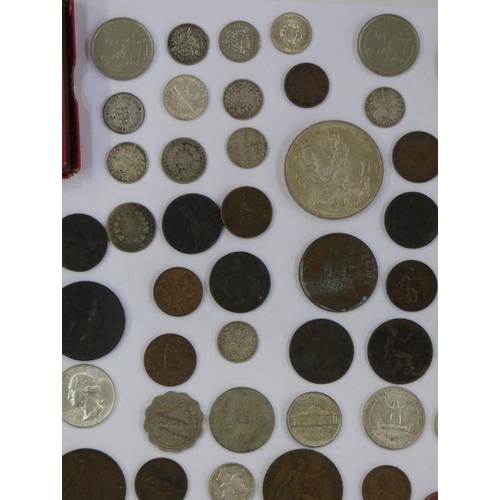 87 - Interesting lot of coins to include, Charles II 4 pence, American, Canadian and Victorian Silver