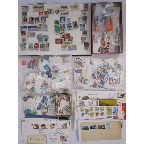 9 - Bag with a thousand + mint and used stamps with stockbook and loose, plus £100 plus mint GB decimal ... 