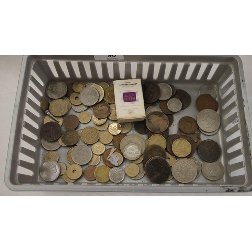 90 - Accumulation of mainly British coins of commemoratives, pennies, etc, some silver coins (1 tray)