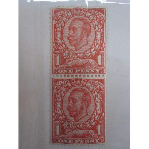 41 - KGV 5 cards with 24 1d's. No cross on crown. Vertical pair of 1d unmounted mint.