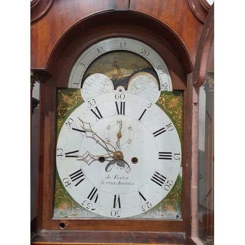 1011 - 19th century mahogany and strung longcase clock with swan-neck arched pediment, with moonphase movem... 