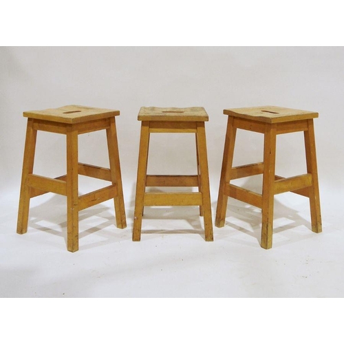 1063 - Set of six beech seated school-type stools (6)