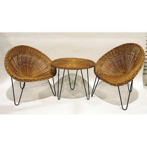 1067 - Set of four 20th century wicker basket chairs and matching table (5)