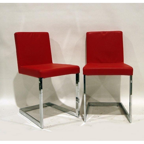 1128 - Set of four red leather cantilever-style chairs on chrome base (4)