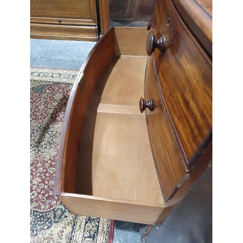 1170 - Victorian bowfront mahogany chest of two short over three long drawers, on turned supports, 106cm x ... 