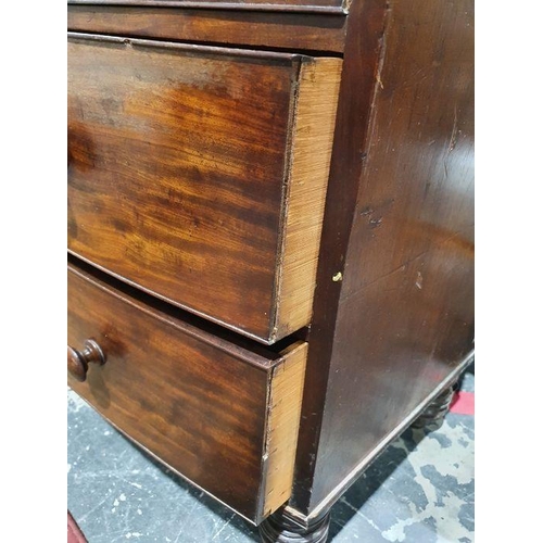 1170 - Victorian bowfront mahogany chest of two short over three long drawers, on turned supports, 106cm x ... 