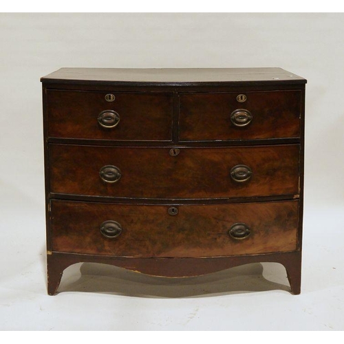 1194 - Early 19th century mahogany bowfront chest of two short over two long drawers, with brass handles an... 