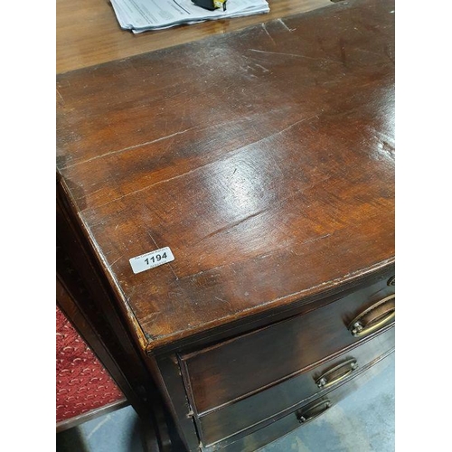 1194 - Early 19th century mahogany bowfront chest of two short over two long drawers, with brass handles an... 