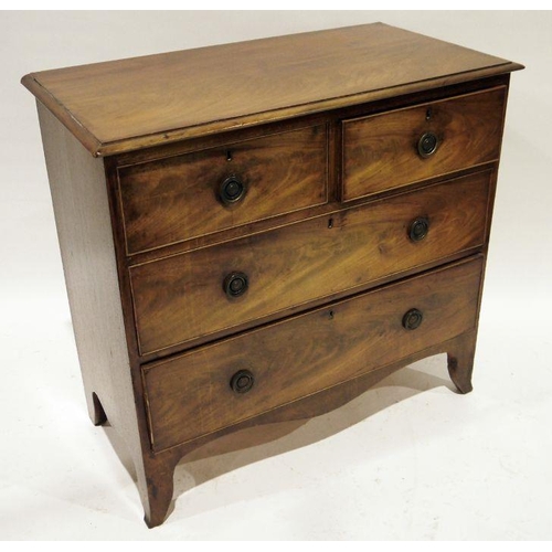 1196 - 19th century mahogany chest of two short over two long drawers, on splayed feet, 94cm x 89cm