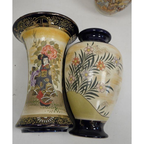 12 - Collection of Japanese pottery vases, late 19th/early 20th century, printed marks, comprising a pair... 