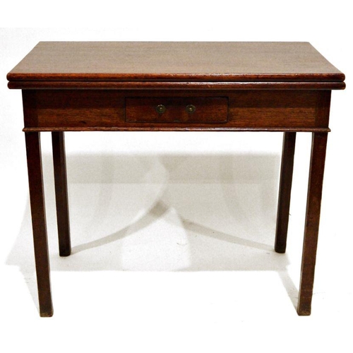 1229 - Victorian oak tea table with fold-out top above single drawer, on square section supports, 90cm x 77... 