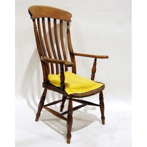 1332 - Elm-seated slatback carver chair on turned supports